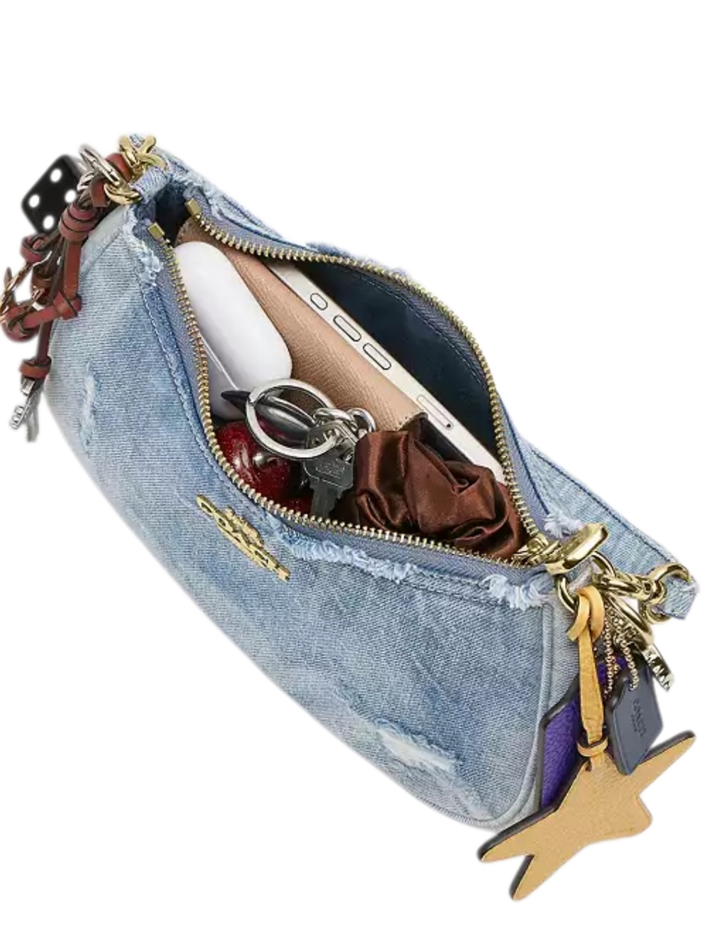 Coach Loved Denim Shoulder Bag with Decorative Charms - NEW - Picture 9 of 13